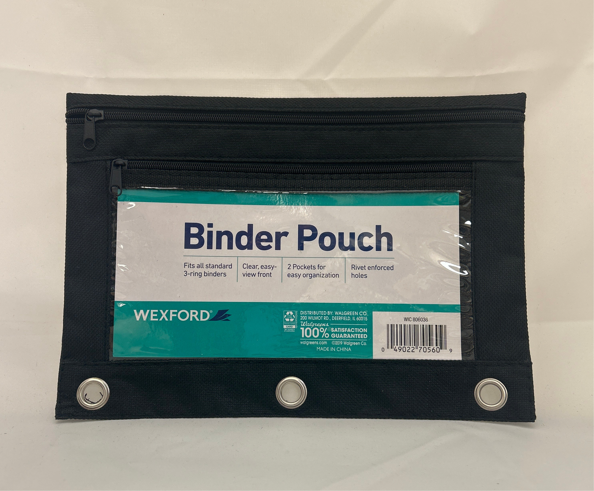 Black binder pouch with Wexford label on a white background