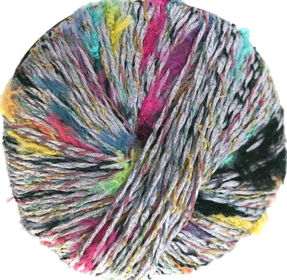 Multicolored skein of yarn on a white background
