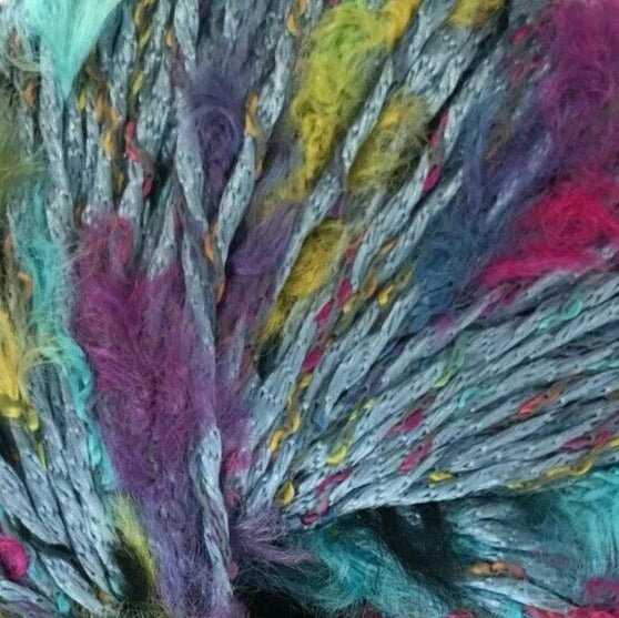 Multicolored yarn ball on a white background