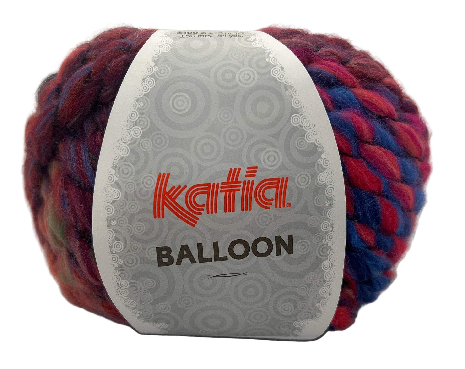 Ball of yarn with a Katia label on a white background