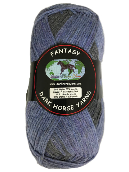 Ball of yarn with a Dark Horse Yarns label on a white background