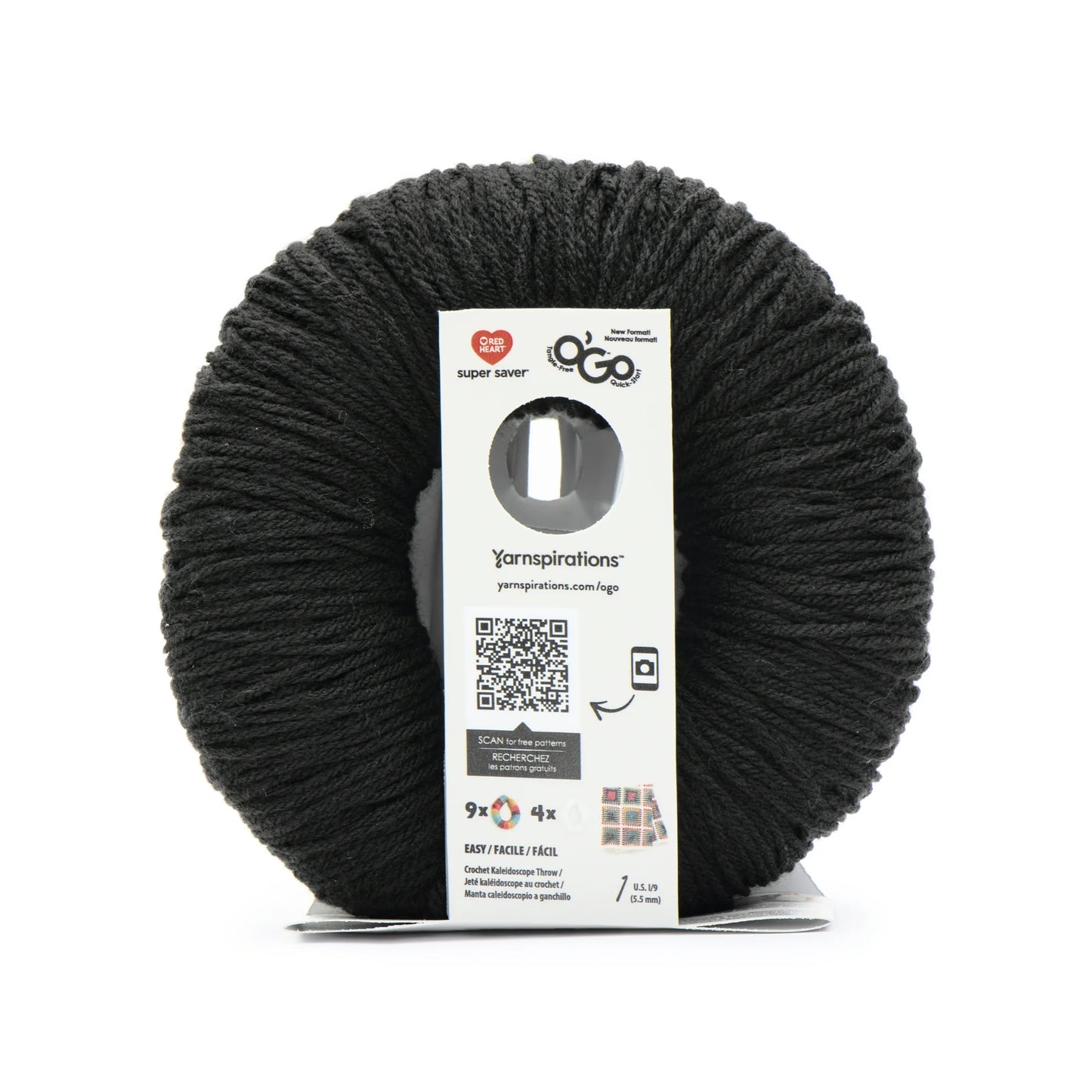 Black yarn ball with a label on a white background