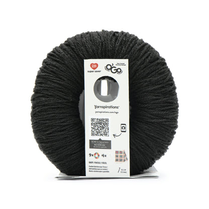 Black yarn ball with a label on a white background