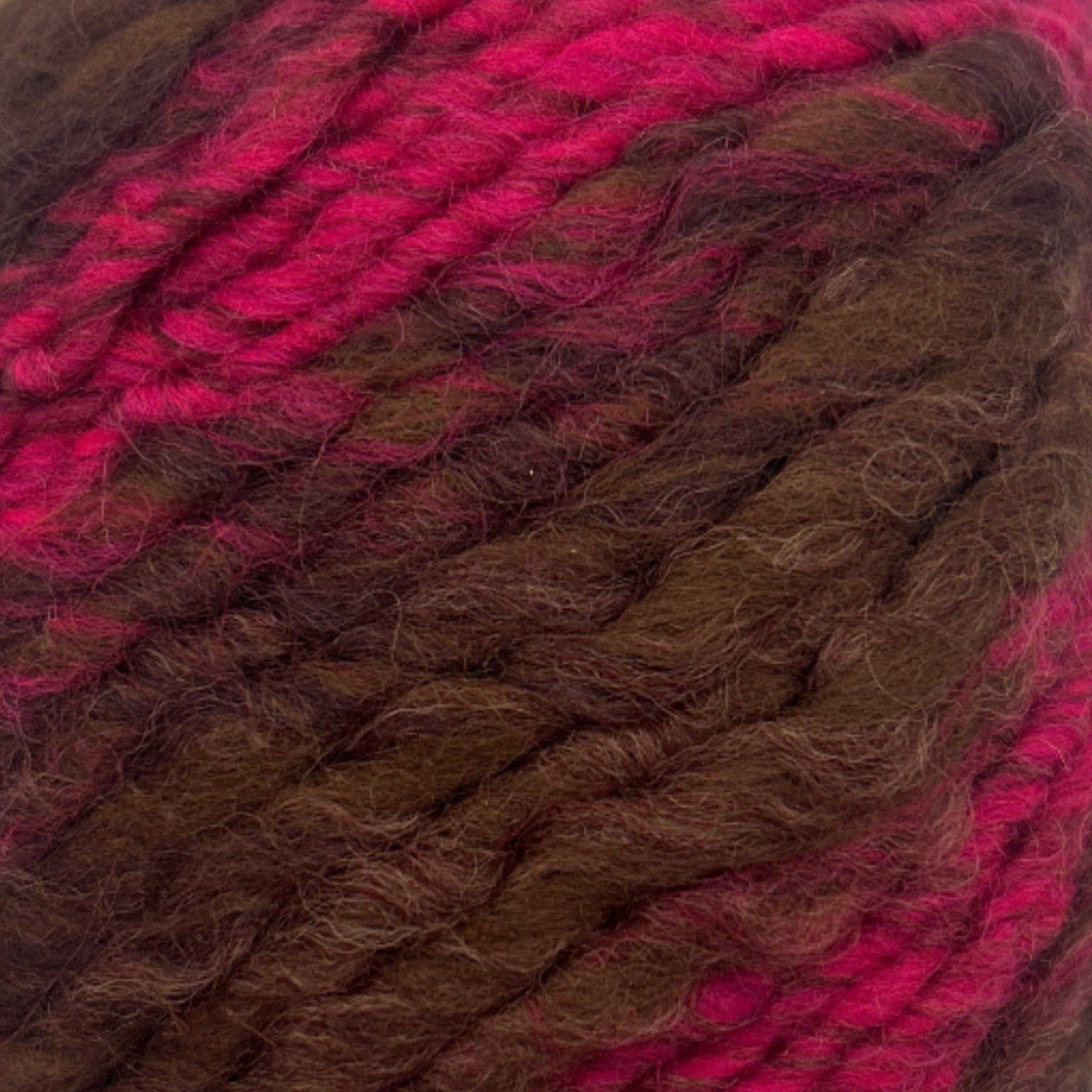 Ball of yarn with brown and pink gradient on a white background