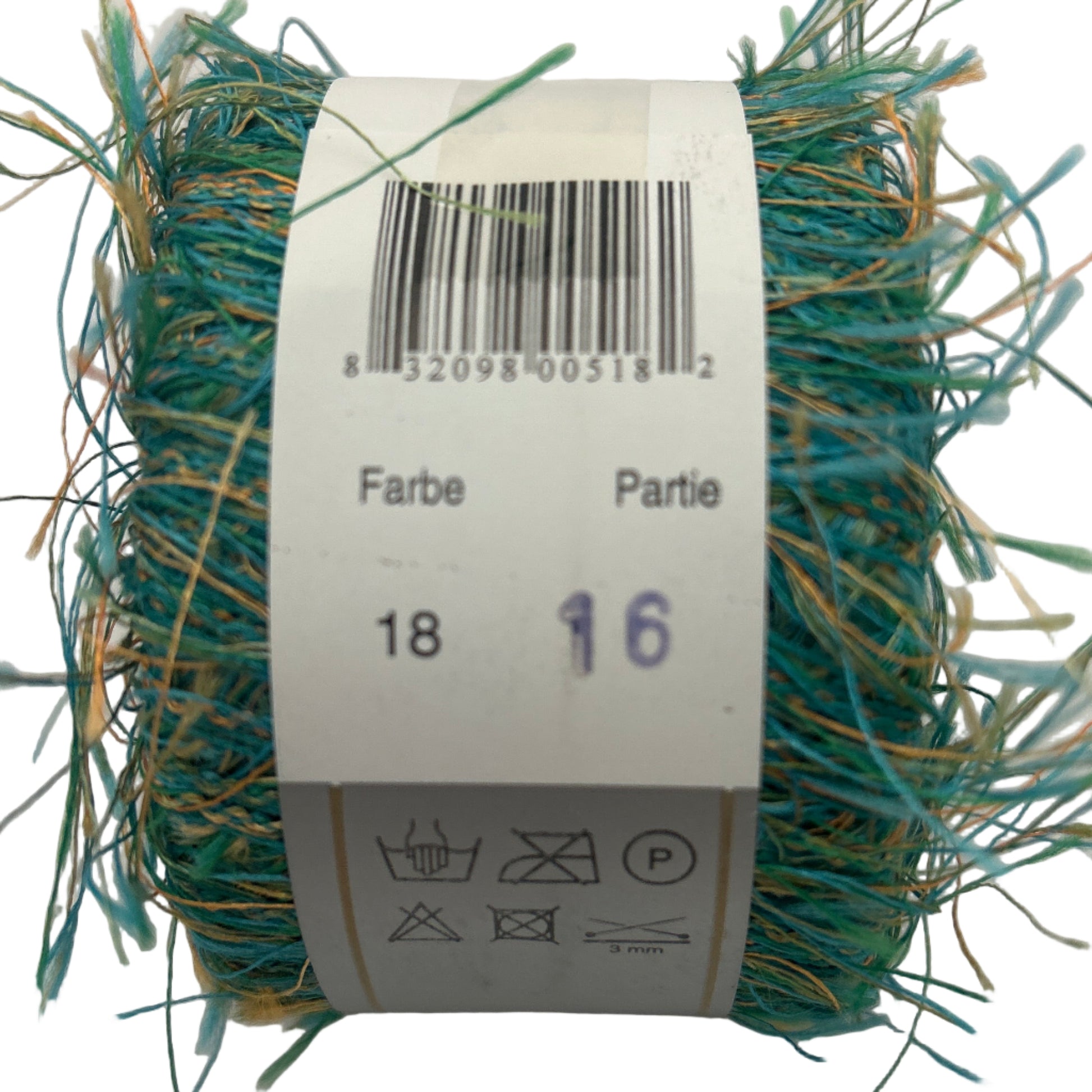 Yarn ball with a label on a white background