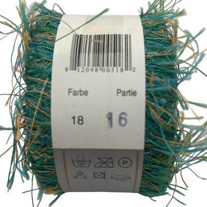 Yarn ball with a label on a white background