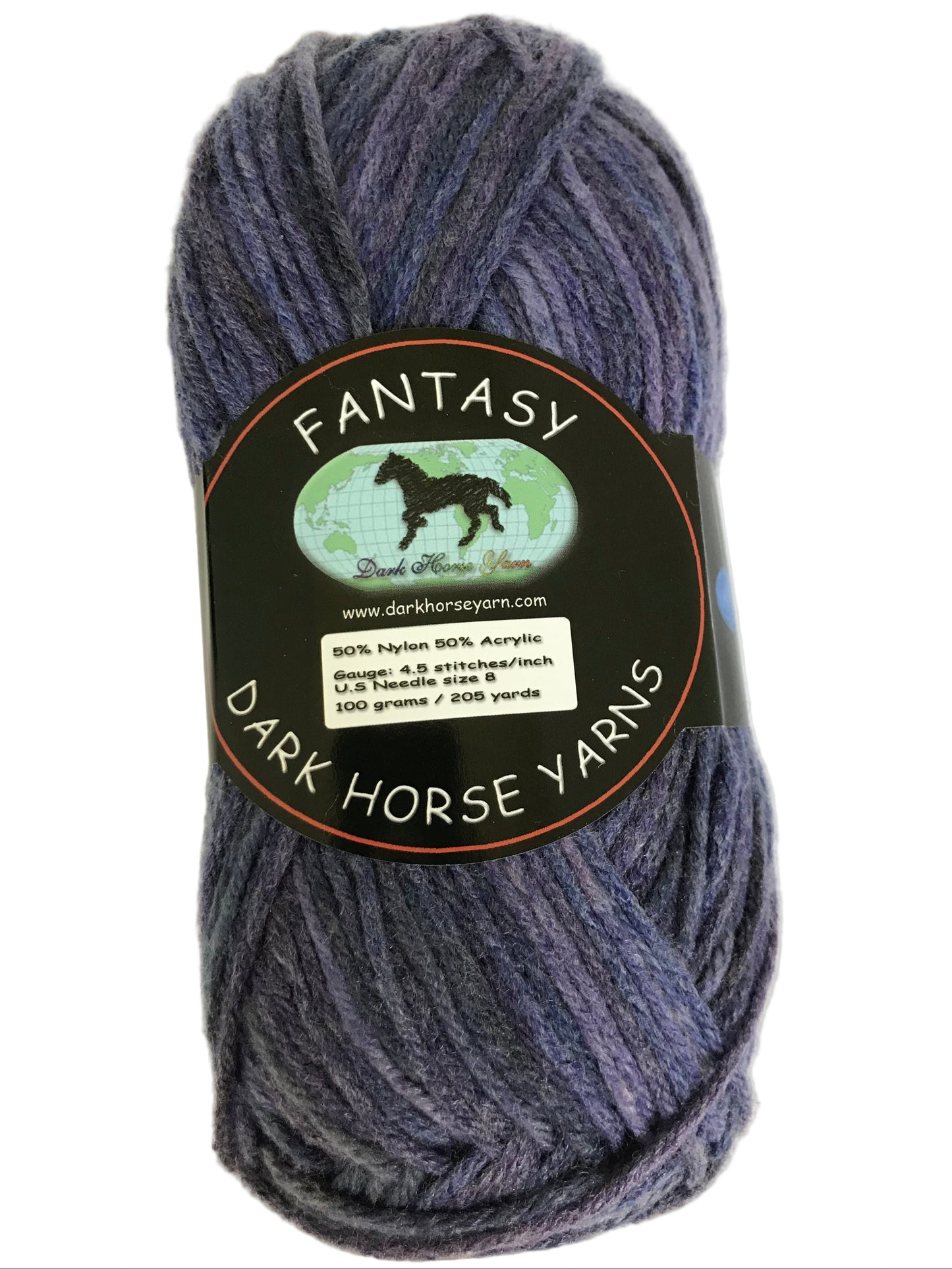 Ball of dark blue yarn with a 'Dark Horse Yarns' label on a white background