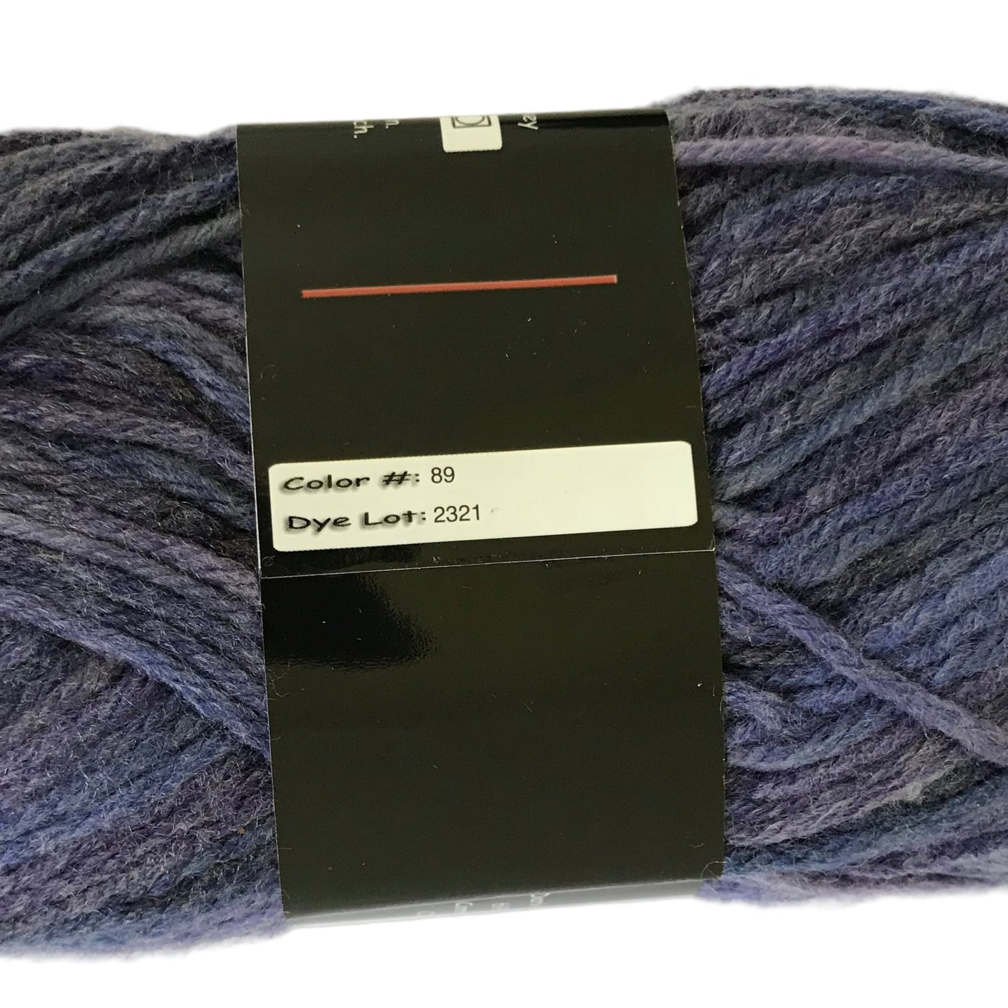 Blue skein of yarn with a label on a white background