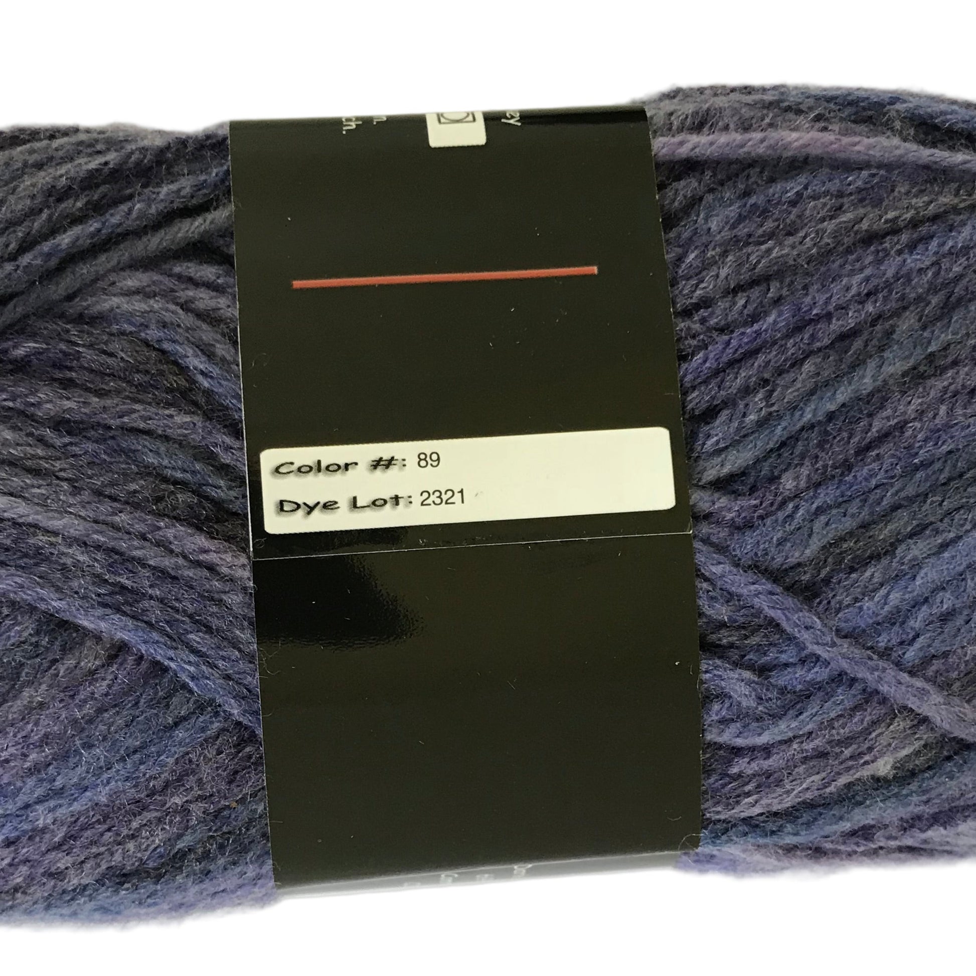 Blue skein of yarn with a label on a white background