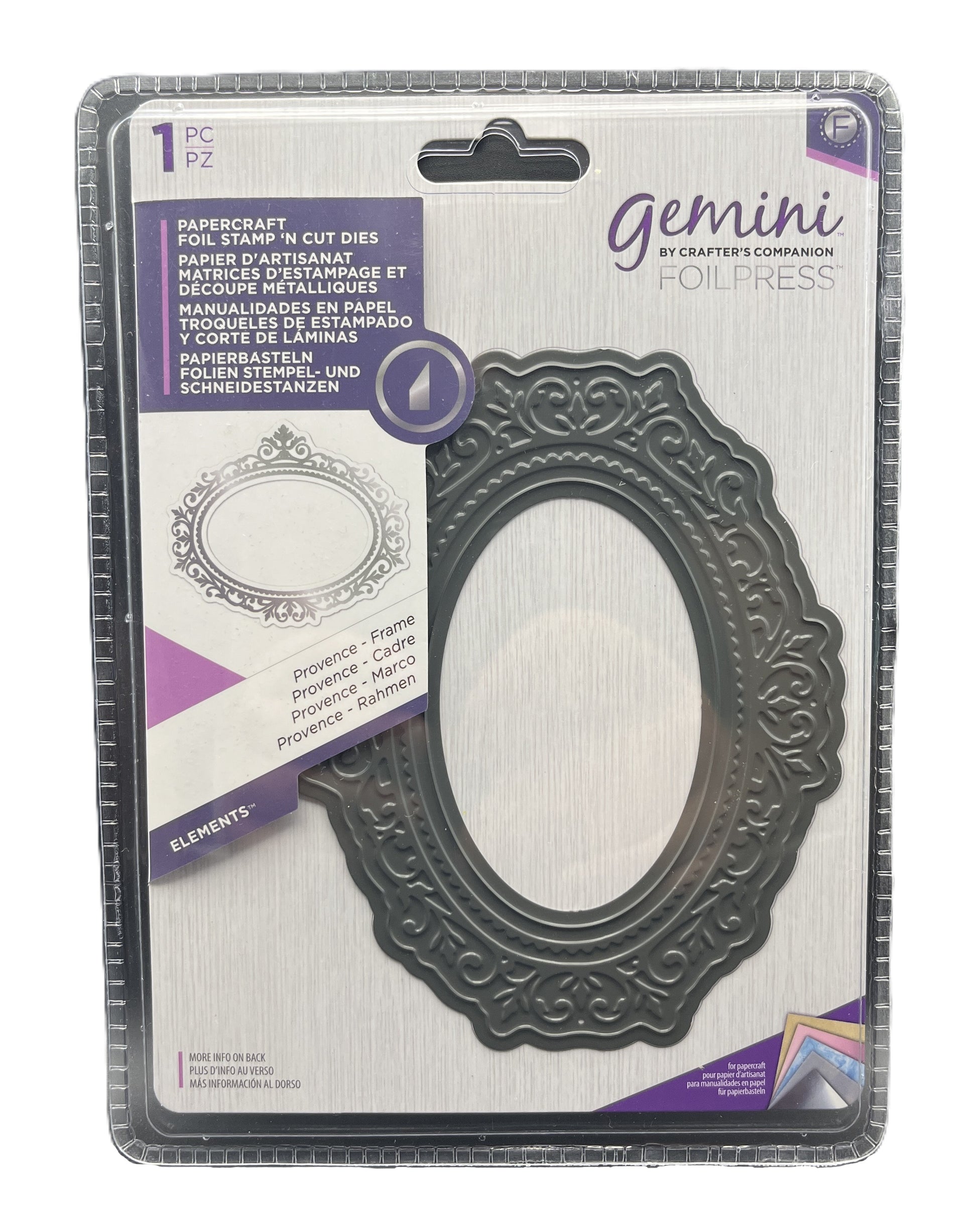 Decorative paper crafting die set in packaging with 'Gemini' branding.