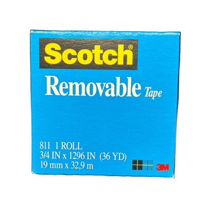 Scotch removable tape packaging with blue background and yellow text