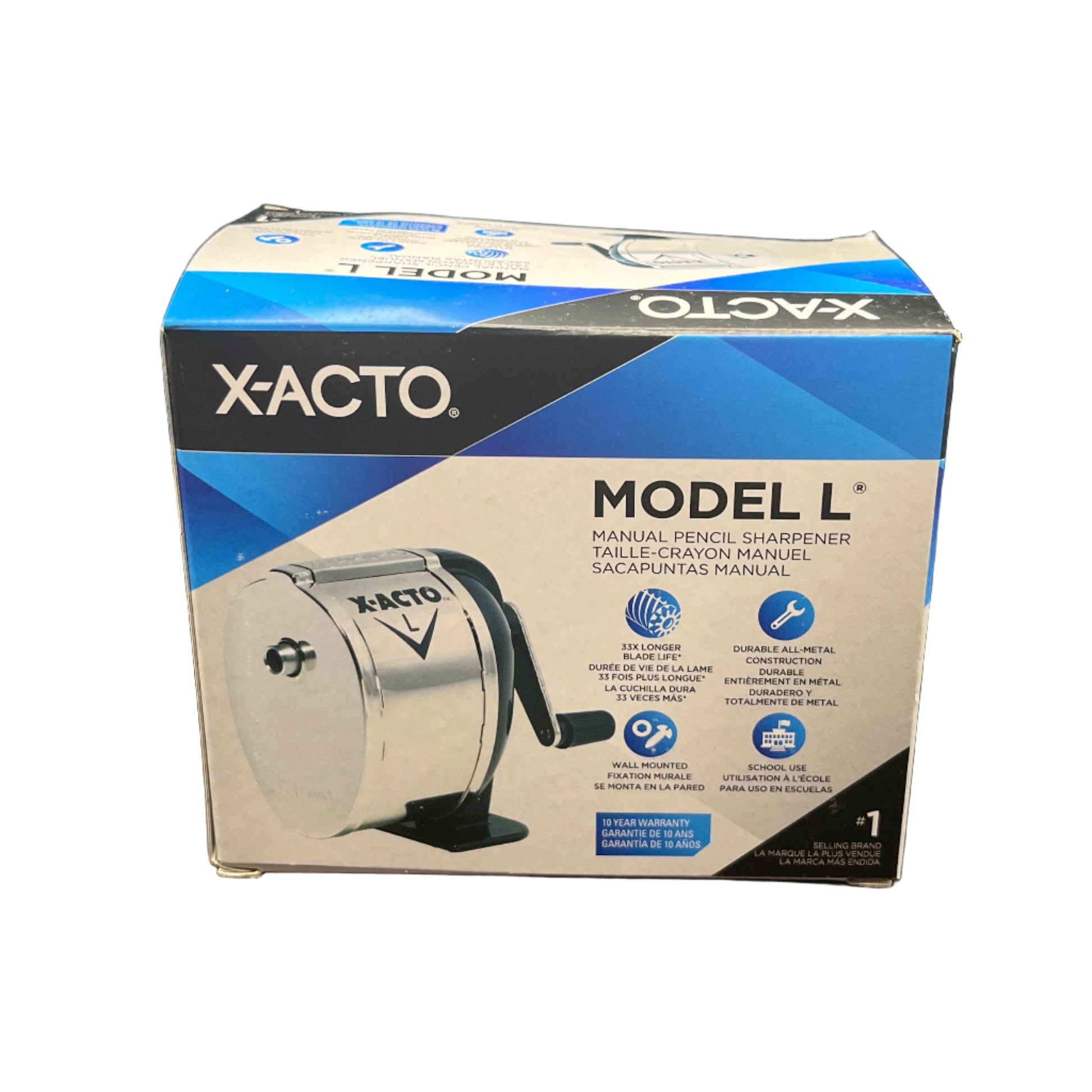 X-Acto Model L manual pencil sharpener packaging on a white background