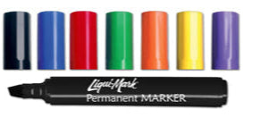 Set of colorful permanent markers with a black marker in the foreground on a white background