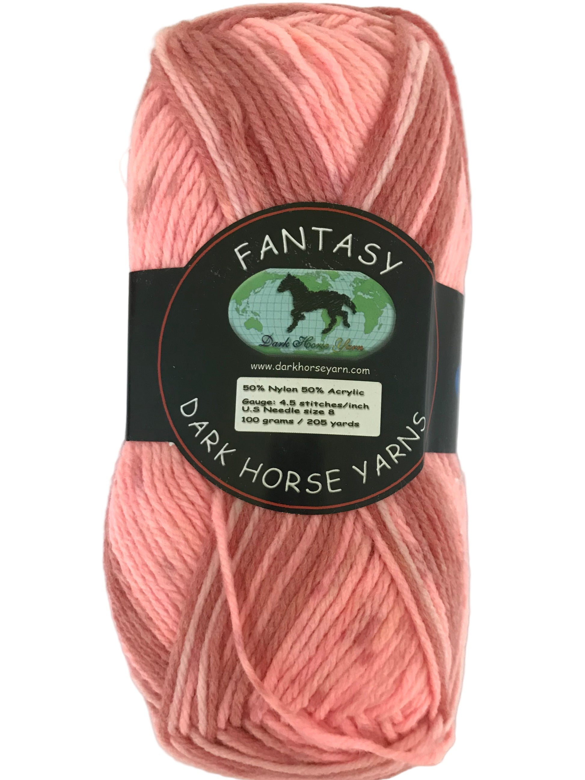 Ball of pink yarn with a 'Fantasy' label on a white background