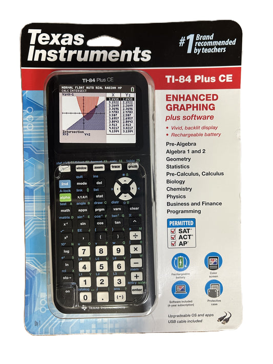 Texas Instruments TI-84 Plus CE graphing calculator in packaging