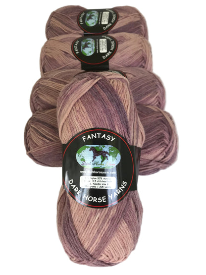Three skeins of yarn with a label on a white background