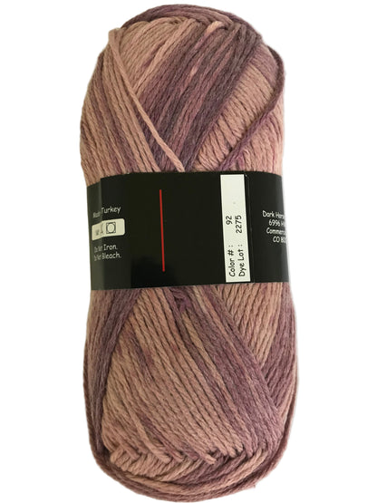 Multicolored skein of yarn with a label on a white background