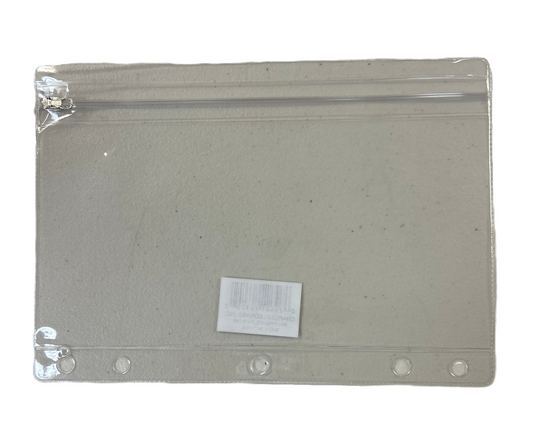 Gray pouch with a clear zipper on a white background