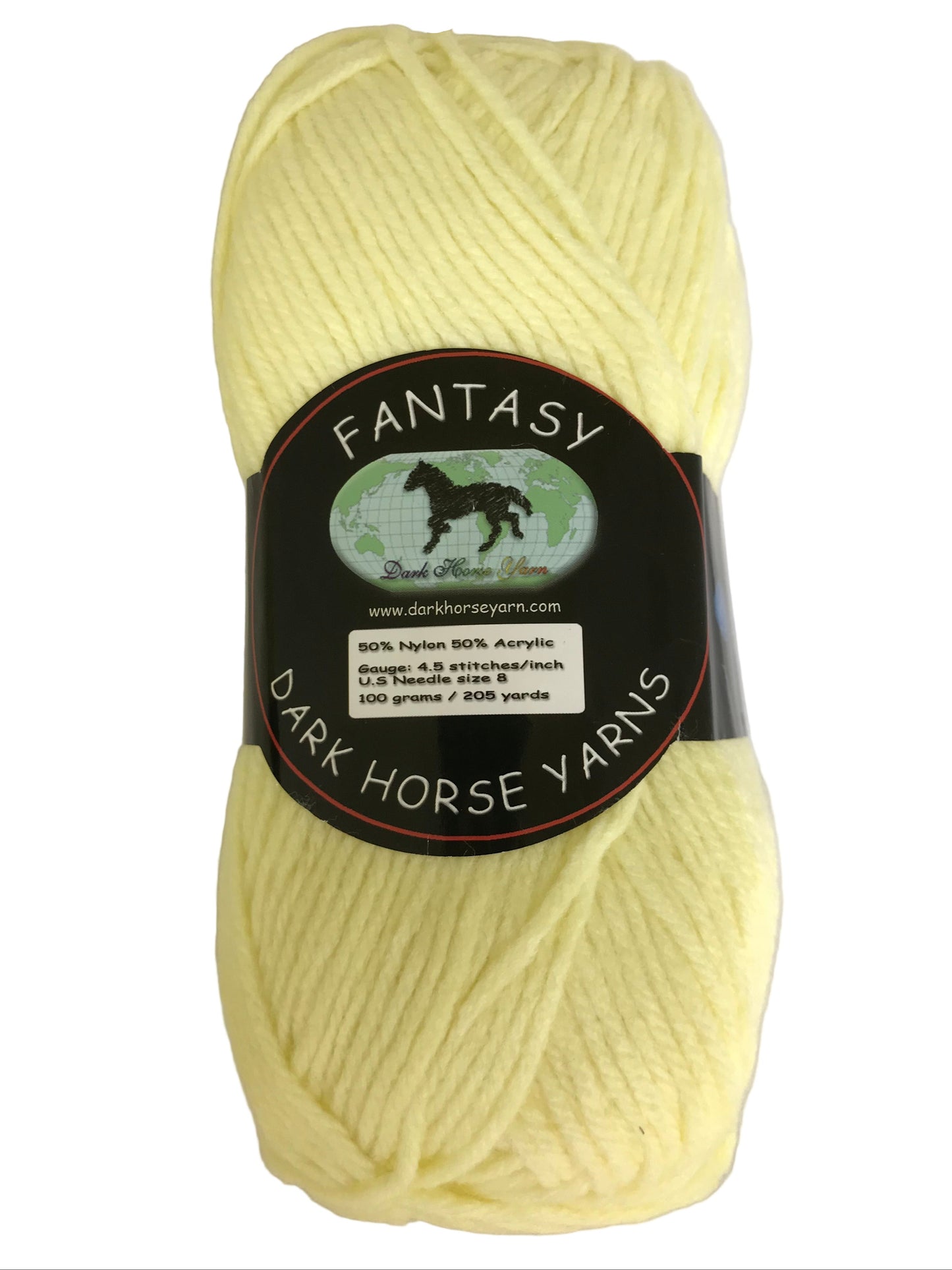 Ball of yellow yarn with a 'Fantasy' label on a white background
