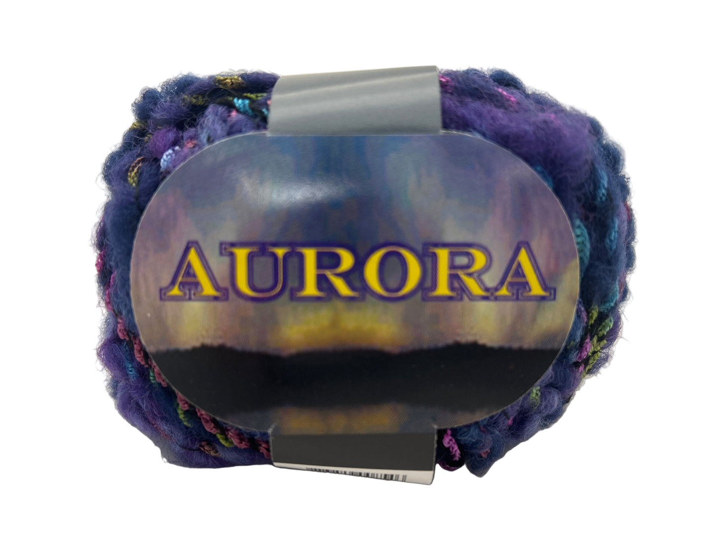 Ball of yarn with 'Aurora' label on a white background