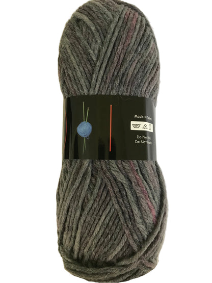 Gray skein of yarn with a label on a white background