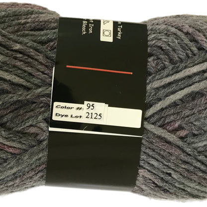 Gray skein of yarn with a label on a white background