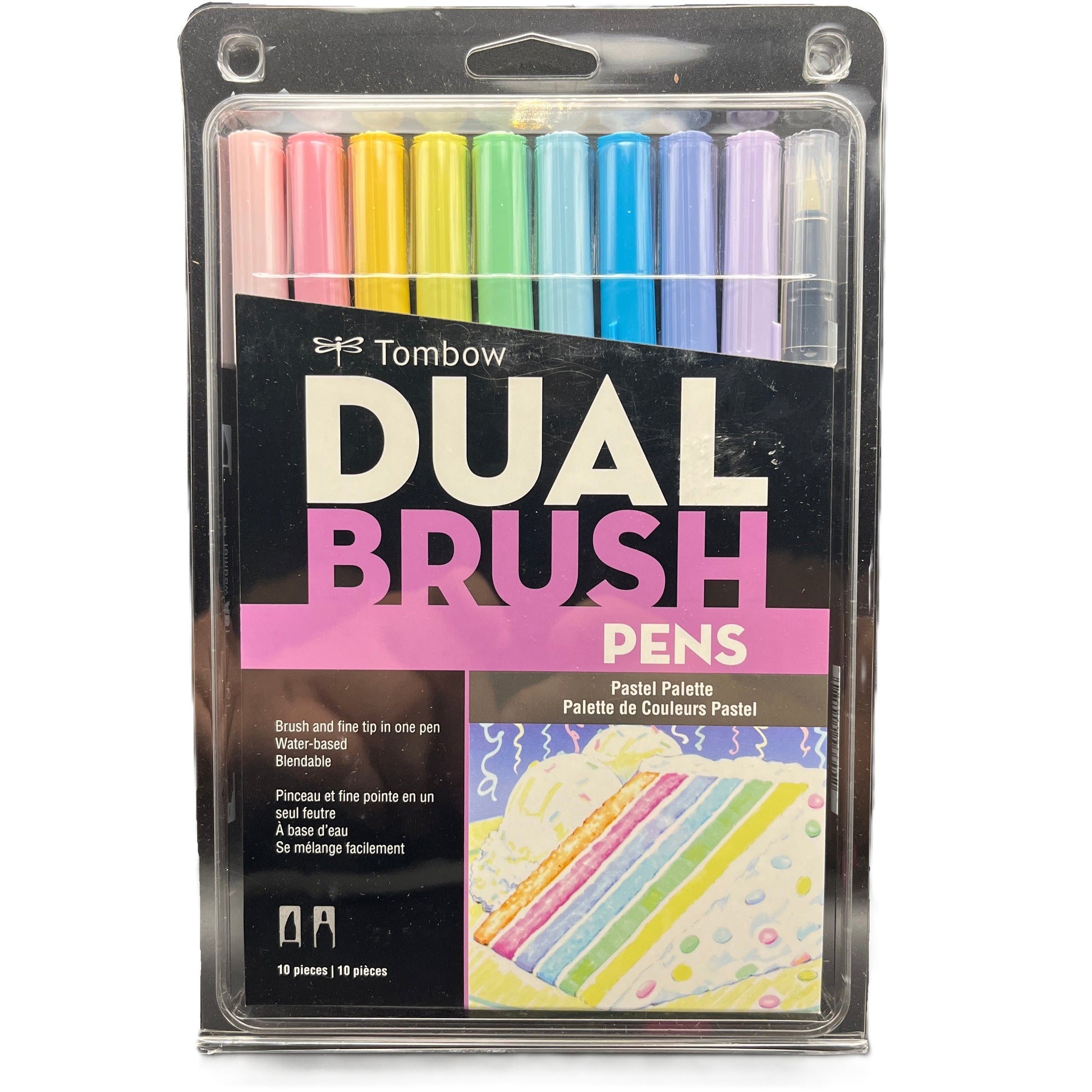 Pack of Tombow Dual Brush Pens in pastel colors with packaging on a white background