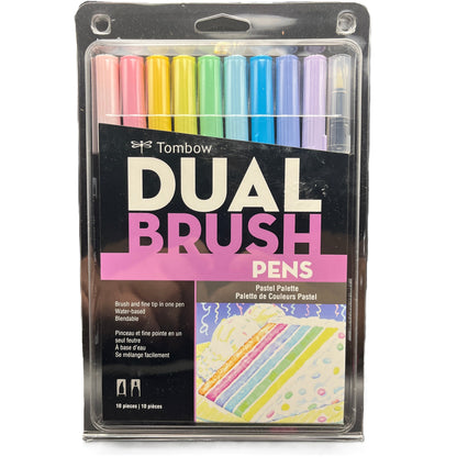 Pack of Tombow Dual Brush Pens in pastel colors with packaging on a white background