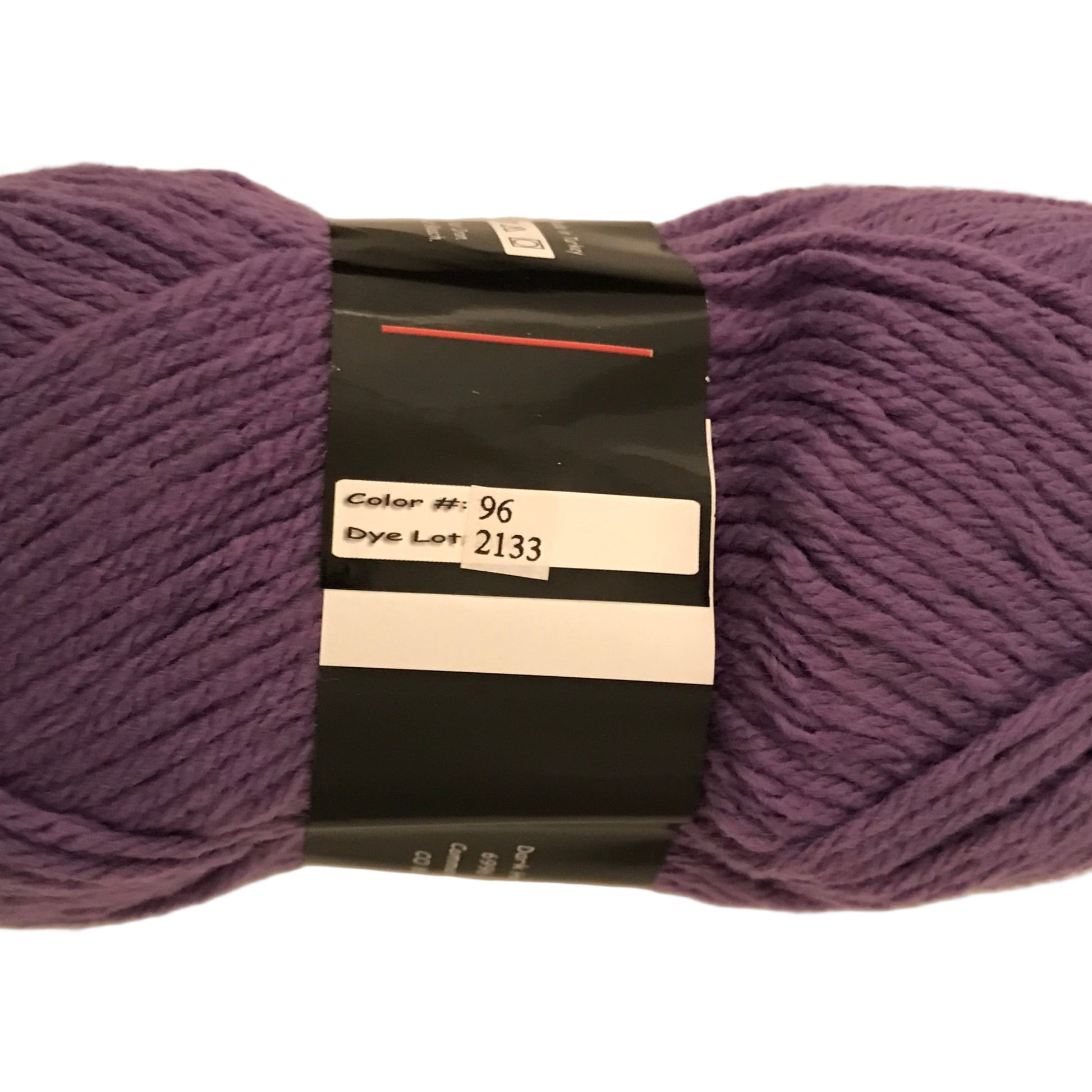 Purple yarn ball with a label on a white background