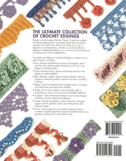 Collection of crochet edgings with text on a white background