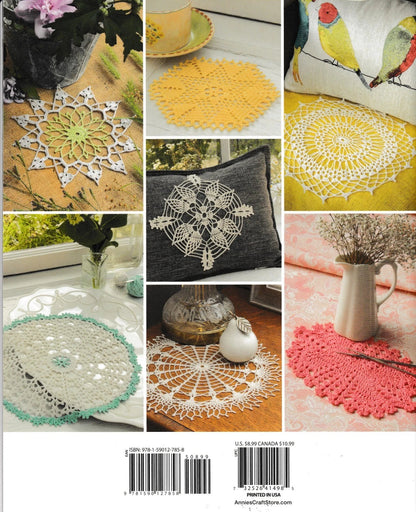Collage of various crocheted doilies and decorative items with a visible barcode.