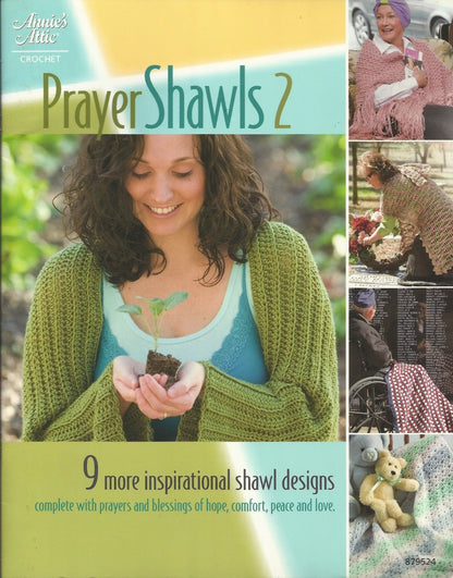 Book cover of 'Prayer Shawls 2' with a woman wearing a green shawl and images of shawls and people.