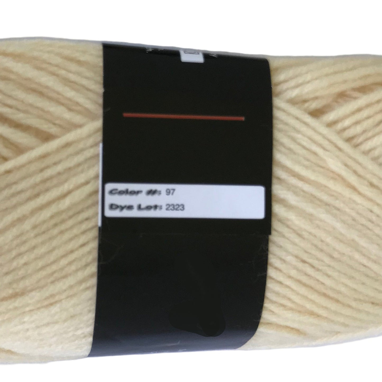 Beige yarn ball with a label on a white background