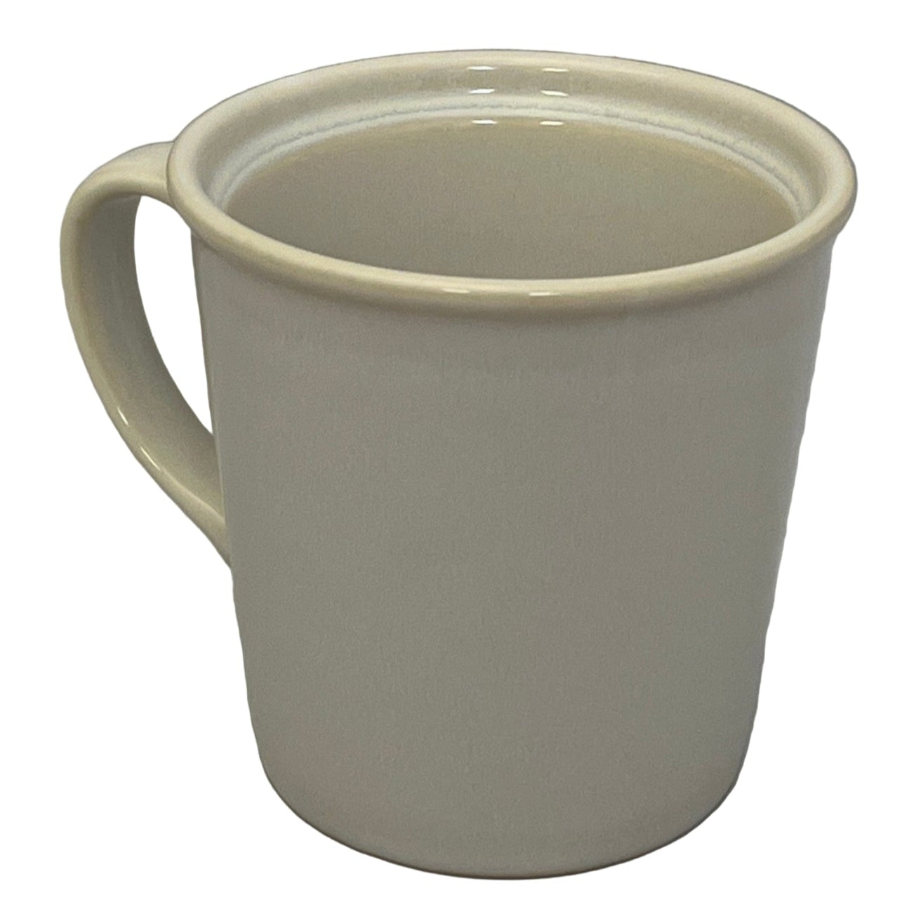 Beige ceramic mug on a white background