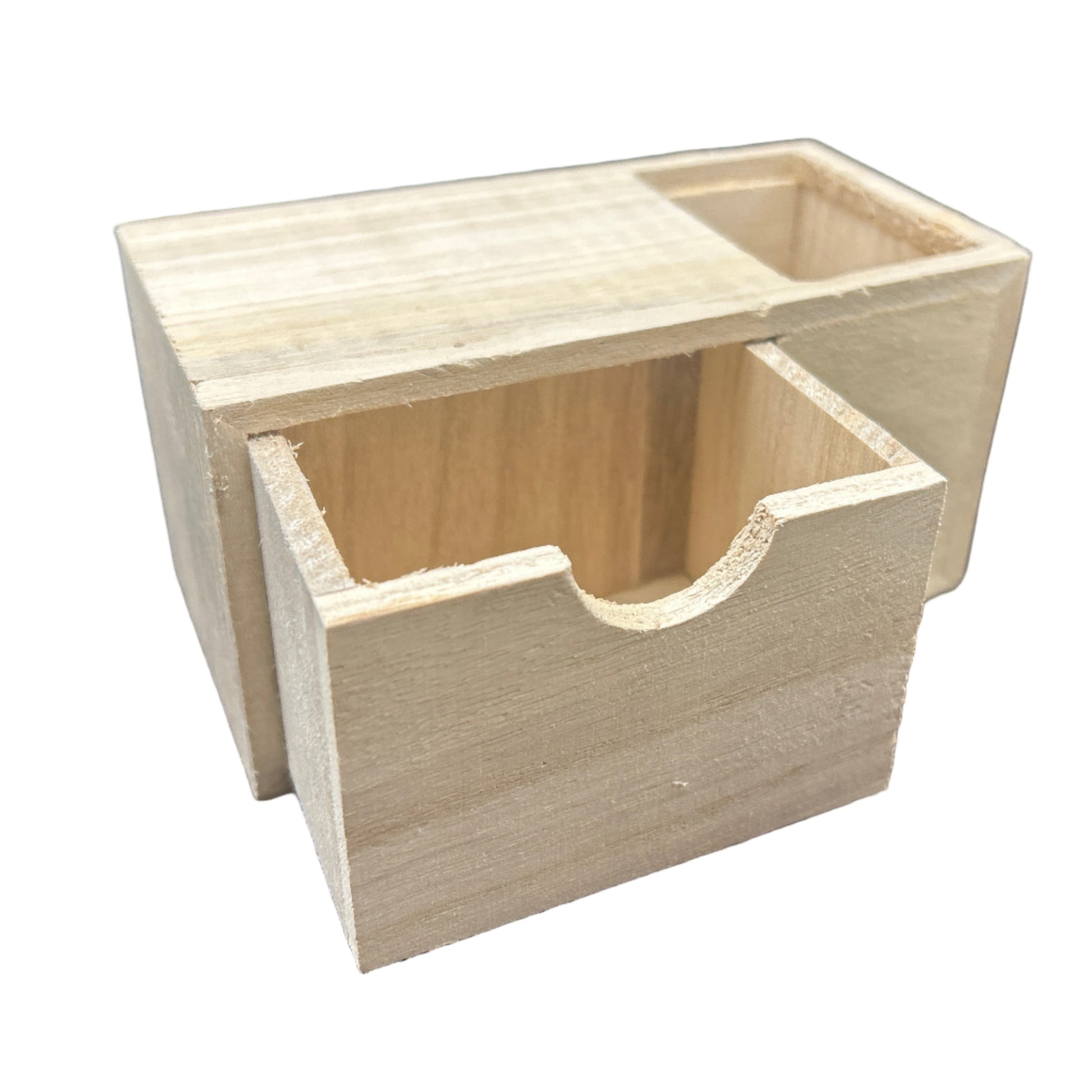 Wooden desk organizer on a dark surface