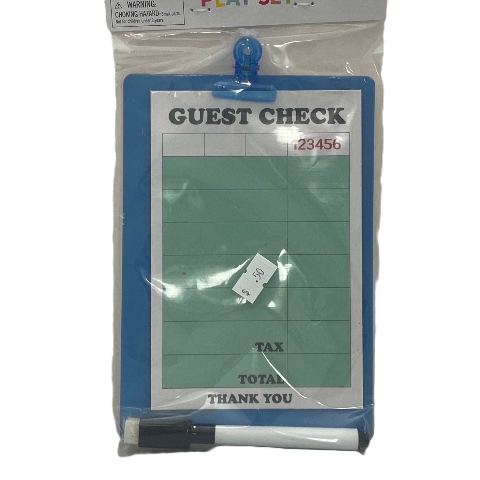 Guest check board with pen in clear packaging