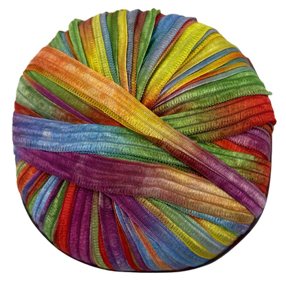 Multicolored yarn ball on a white background