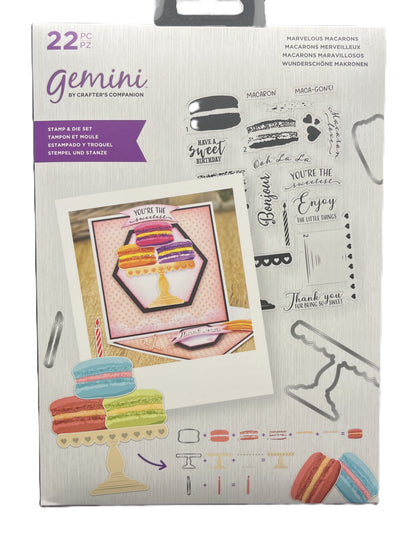 Packaging of Gemini by Crafter's Companion stamp and die set with macaron design