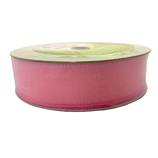Light Pink Linen Look Solid - 1.5” x 50 yds - Wire Edged Premium Ribbon