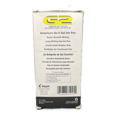 G2 gel ink pen packaging with branding and product details on a white background