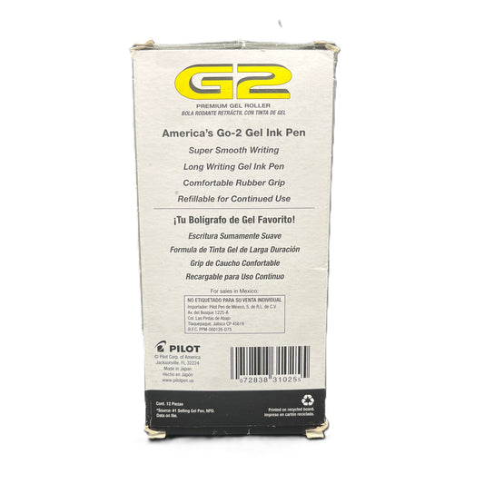 G2 gel ink pen packaging with branding and product details on a white background