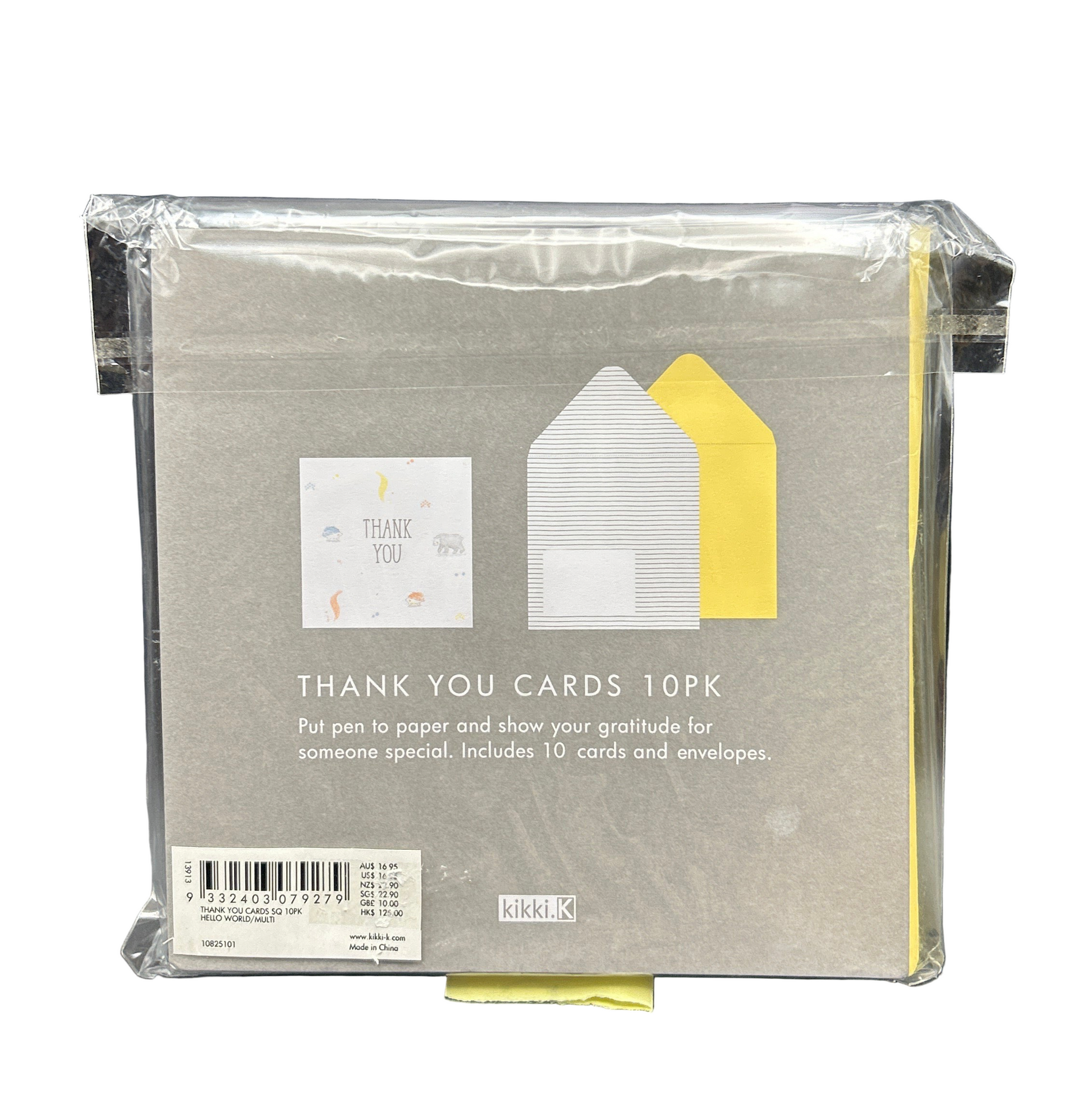 Pack of thank you cards with envelopes in clear packaging on a black background