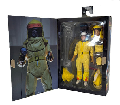 Action figure in a hazmat suit with packaging on a white background