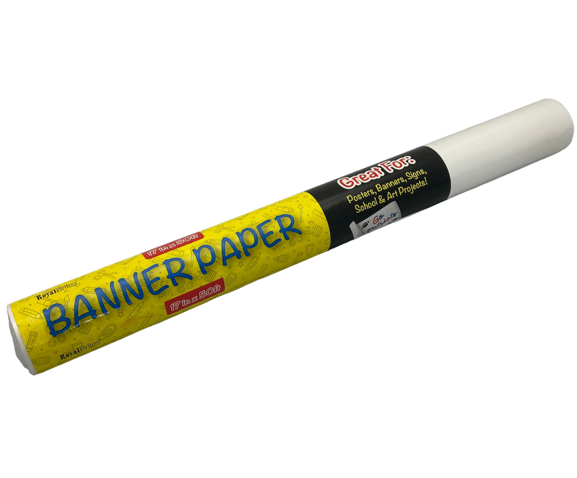 Roll of banner paper with a yellow label on a white background