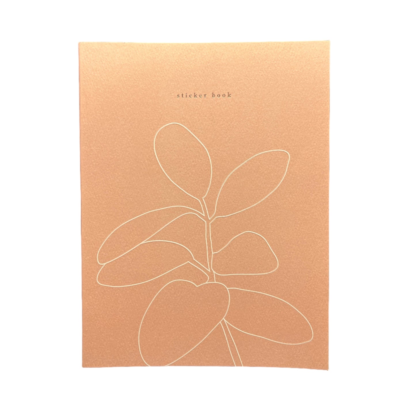 Brown card with white line art of a leaf on a black background