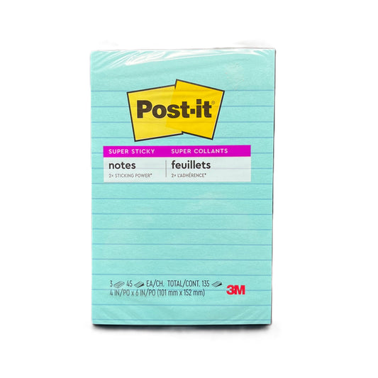 Box of Post-it notes with a light blue background