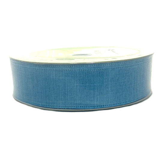 Bright Blue Linen Look Solid - 1.5” x 50 yds - Wire Edged Premium Ribbon
