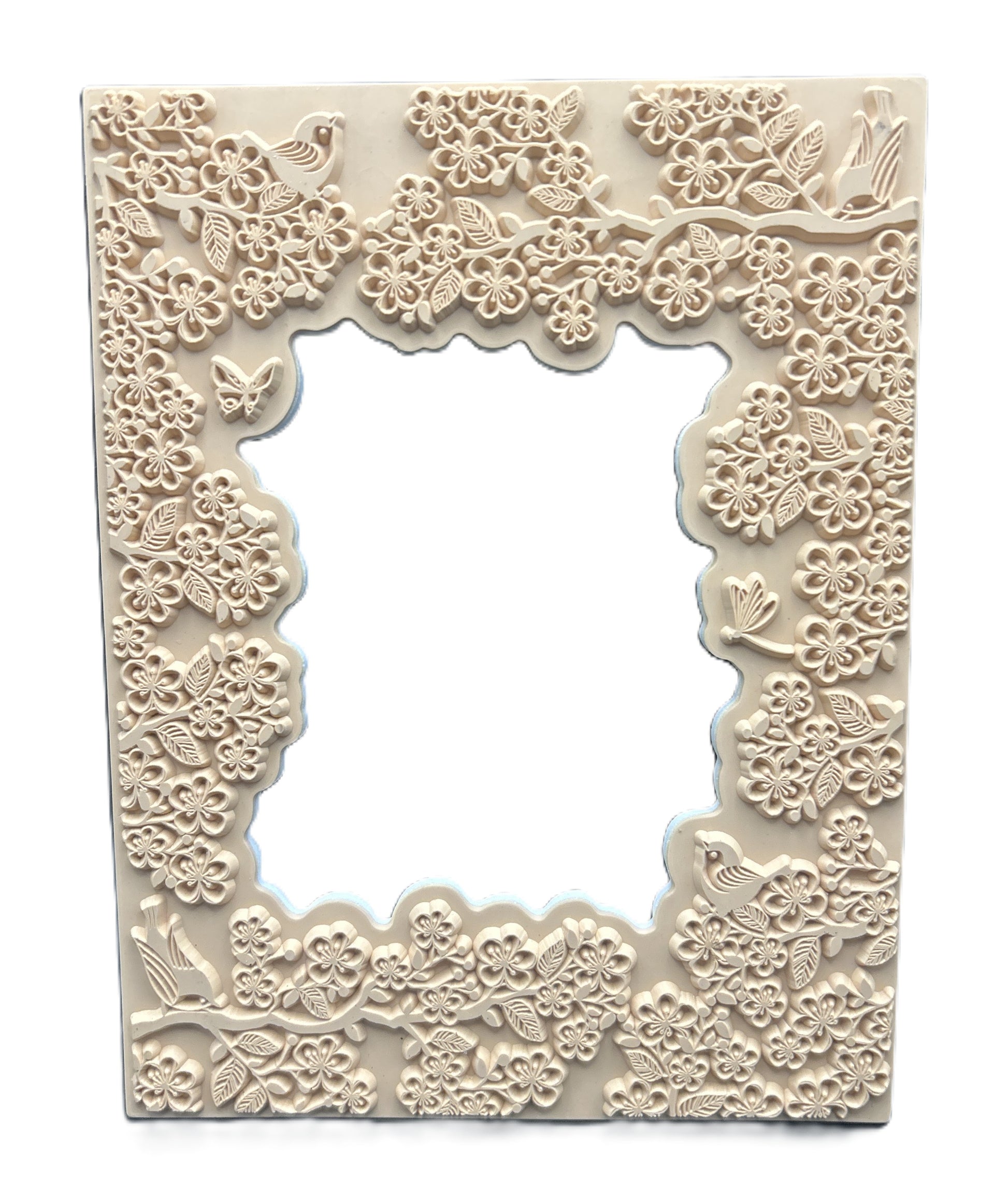 Decorative frame with floral and bird patterns on a white background