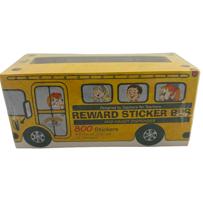 Yellow box designed like a school bus with cartoon characters on a white background