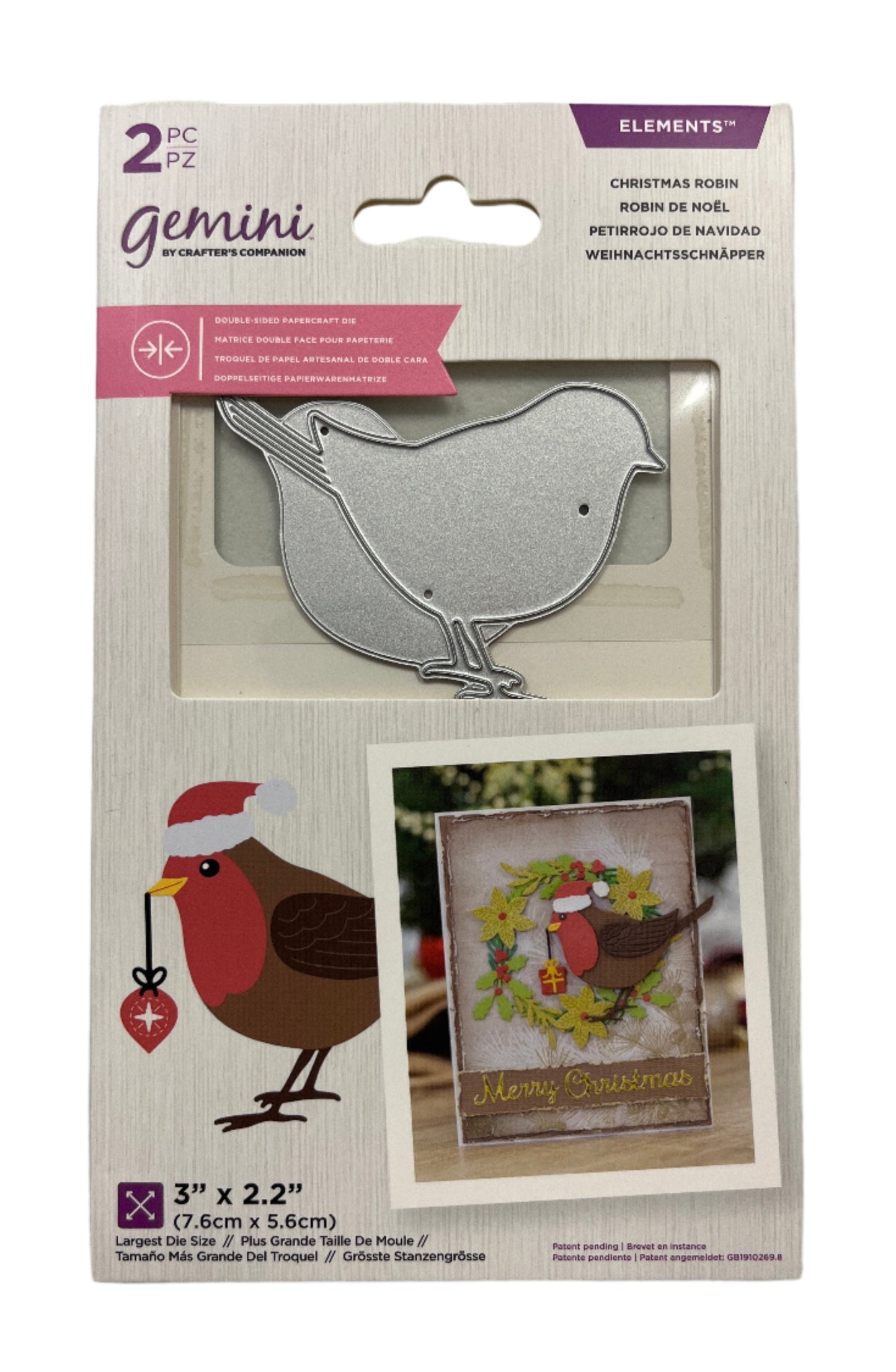 Package of Gemini metal die with bird design on a white background